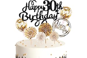 Cymeosh Tortendeko Happy Birthday Kuchendeko 30. Geburtstag Mann Frau, Kuchen Topper Happy 30th Birthday, Cake Topper 30. Geburtstag Ballons Konfetti für Geburtstagstorte Deko 30 Jahre Frauen Männer