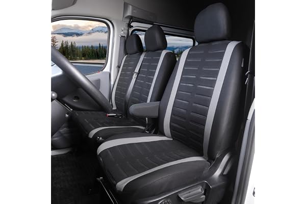 TOYOUN - Housse Siege Voiture Van Universel Adapté à la Plupart des Camions, Camionnettes et Bus,Conçu pour Avant 2+1 Places Housses de Sièges Universelles en Tissu Lavable,Noir et Gris