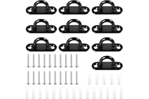 FUNNYTEK 10Set M5 Stainless Steel Eye Plate, Metal Oblong Eye Plate Pads, Staple Rings Hooks Hardware with 2 Holes Wall Anchor Ceiling Hook for Rope Loop Hanging Hooks, with Screws and Plastic Plugs