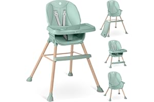 Nukido Krzesełko do Karmienia dla Dziecka Tilo Regulowane ze Zdejmowaną Tacą 6 Miesięcy do 15 kg Zielone