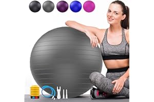 GOONIDY Weich Gymnastikball, Berstschutz Sitzball Unterstützt 2200lbs Büro Ergonomisch w/Pumpe, Yoga Ball Overball Fitnessball Größentabelle Fitball für Pilates Gymnastik Gym Exercise Pregnancy Fitness