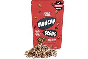MUNCHY SEEDS Mild Chilli Sunflower, Pumpkin, Protein Snack, Seed Mix for Eating, Plant-Based Source of Protein, Fibre & Vitamin E, Mildly Spicy Flavour, Vegan Snacks for Kids & Adults - 125g