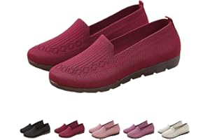 MOMOLAA Women's Knitted Flat Shoes Extra Wide Eee Fit Lightweight Comfortable Loafers Women Footwear Slip on Casual Breathable Mesh Walking Shoes Low-Top Round Toe Trainers Clearance Gifts