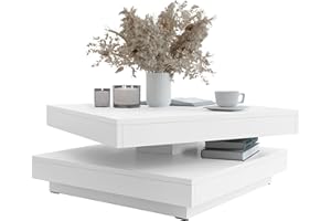 Mirjan24 Luriso Coffee Table, Sofa Table, Top Table Freely Rotatable, Coffee Table, Living Room Table, Tea Table (White)