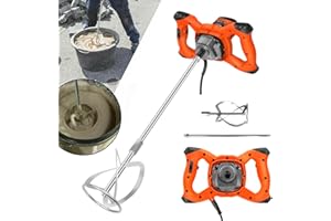 AUTOBABA Malaxeur Mortier Colle 2600W Mélangeur à Béton Électrique Réglable à 6 Vitesses, 0-1700 tr/min, M14 Barre Spirale Chromée, Mélangeur Peinture de Mortier à Main pour Le Mélange De Ciment, Béton, Coulis