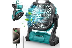 PDBEST Ventilador Portátil de 20000 mAh, Ventilador USB con Linterna LED, Ventilador de Mesa con Batería y Puerto Type-C, Ventilador Recargable Perfecto para el Camping, los Viajes y la Playa Verde