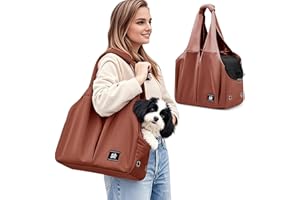 ALLSOPETS Bolso para Perros Pequeños, Transportín Portátil con Gancho para Correa, Mochila para Perros y Gatos Transpirable y Cómoda, Ideal para Viajar y Camping (Marrón Caramelo)