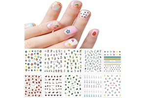 JMEOWIO Süße Nagelsticker Für Kinder 12 Blatt Nail Art Sticker Selbstklebend Nagelaufkleber Regenbogen Blumen Frucht Dekoration Nageldesign Zubehör