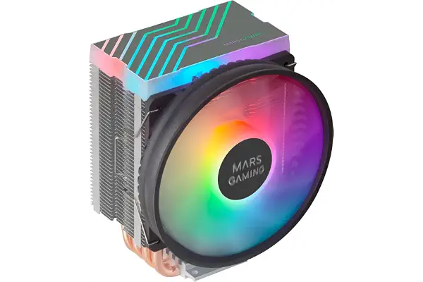 Mars Gaming MCPU44, Disipador CPU ARGB con 4 Heatpipes HCT 160W TDP, Ventilador Circular Ultra-Silencioso PWM 110mm, Iluminación Dual ARGB, Multisocket Intel/AMD, Altura Compacta 133mm