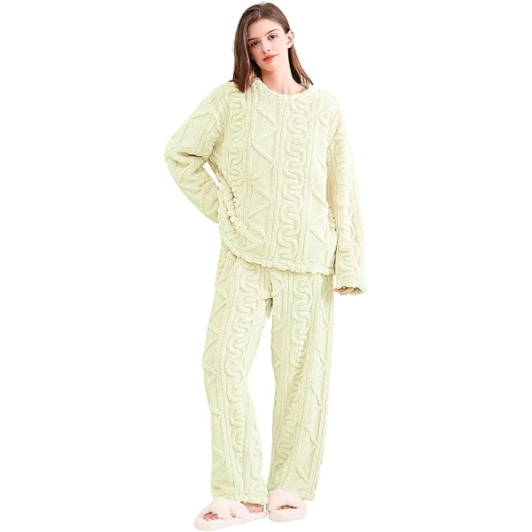 Niwicee Dames Pyjama Set Fleece Pyjama Pluizige Pyjama's Winter Warme Zachte Pyjama's Dames Loungewear Set Gezellige Zachte Nachtkleding Top en Broek 2-delige Outfits Nachtkleding met Zakken, roze, M