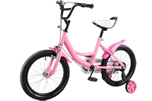 HUOMMGS Children's Bicycle 16 Inch Children's Bicycle for Ages 5-8 Years Upgraded Youth Bicycle Children's Bicycle with Stabilisers Height Adjustable Beginners Bicycle for 100-135 cm Boys & Girls