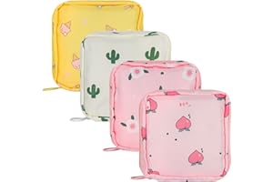 ESOYL Heyu-Lotus 4 Pcs Sanitary Pad Storage Bag, Sanitary Bags, Period Bag with Zipper, Portable Period Bag for School, Small Storage Bag for Female Girls