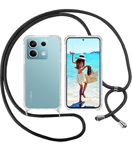 Custodia XTCASE Con Cordino Per Xiaomi 13T / 13T Pro - TPU Morbido Trasparente, Tracolla Regolabile, Protezione Antiurto, Angoli Rinforzati, Nero