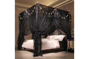 HUOQOU Baldaquin Princesse avec Volants Ciel de Lit Rectangulaire à 4 Ouvertures Moustiquaire Double Couche pour Chambre de Fille Décoration Romantique Doux et Respirant(Noir, 1,5W x 2 l x 2,1 H(m))