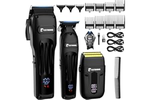 BESTBOMG Tondeuse Cheveux Hommes, Tondeuse Barbe Homme, Rasoir Electriques avec écran LED, Rechargeable Tondeuse Finition Precision Kit avec Peigne de Guidage