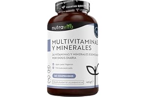 Nutravita Multivitaminas y Minerales- 365 Comprimidos Veganos - Complejo Vitamínico de 26 Activos Esenciales Vitamina C, D3, A, B, E y Minerales Yodo, Selenio, Calcio, Hierro, Zinc - Multivitamínico