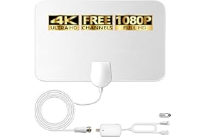 MERRYAN 4K HD TV aerial - Amplified Digital Indoor TV aerial for Local Channels - 360° Long Reception TV aerial with Signal Booster Support All Types TV