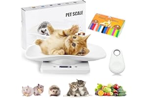 E-GREETSHOPPING Digital Pet Scale Weighing Scales for Small Cat Dog Puppy Scale, Multi-Function LED Scale with Pet Finder ＆ 15 Adjustable Puppy Collars, Switchable g/lb/oz, Max 15KG/33 lbs, Length 11inch, for Kitty