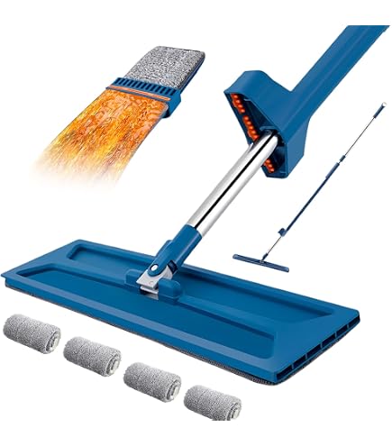 Kit Balai Serpillère Plate Microfibre + Seau Essorage Automatique – Super Absorbante Humide & Sèche, Bleu