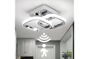 EIDEARAY LED Motion Sensor Ceiling Light Indoor, 22W Cold White 6000K Ceiling Light, Square Design Sensor Light,24 * 20 * 9CM，Suitable for Garages, Hallway, Aisle, Porch, Corridor，Entrance (Silver)