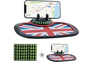 FSYKBT Multifunction Car Anti-Slip Mat Auto Phone Holder, 1 PCS Anti Slip Car Dash Mat Phone Holder, Dashboard Mat Car Phone Holder with Phone Number Plate UK Pattern Design Car Gadgets (Black)