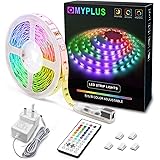 LED Strips Lights, MYPLUS 5M Led Colour Changing Light Strips with Remote,Safety Low Volte Power Adapter, 150 pcs Bright RGB