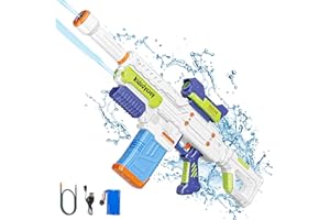 Kid Odyssey Elektrische Wasserpistole mit Akku, Wasserpistole Elektrisch für Erwachsene Kinder, 3 Schießmodi & 2 Wasserversorgungswege, wiederaufladbare Wasserspritzpistole bis 32ft Reichbereich, Weiß