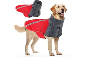 SlowTon Manteau d'hiver de Chien, Chaud Manteau Chien Hiver, Doublée en Laine Polaire Chaude Manteau Chien avec Col Roulé écharpe Gilet réfléchissant Ajustable Gilet imperméable pour Chiot