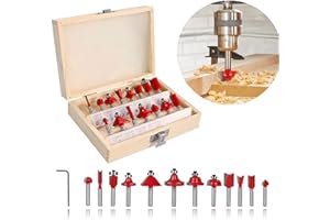TECHFECTION 15pcs Router Bit Set 1/4 Inch 6.35mm Shank Tungsten Carbide Tipped Router Bit Set with Wooden Box Double Flute Wood Milling Saw Cutter Woodworking Router Bits Set for Handwork and DIY