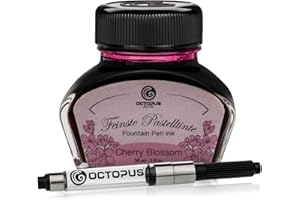 Octopus Fluids Fountain Pen Ink in Ink Glass with Converter, Writing Ink for Fountain Pen, Fountain Pen Ink in Pastel Pink Cherry Blossom 30 ml