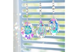 ‎HDCRYSTALGIFTS Kristall Sonnenfänger Hängende Kristalle Regenbogen 76mm Prismen Anhänger Mit Chakra Perlen Für Fenster Dekor Geburtstagsgeschenk (3er Pack)