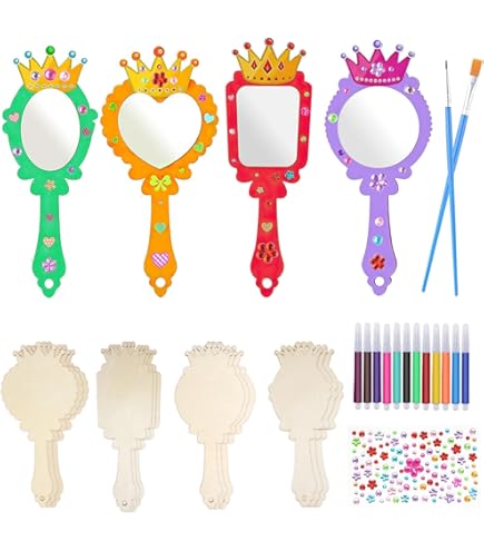 Einhorn Bastelset Für Kinder Mit 12 Holzspiegeln & Stiften | Kreativ-Set Für Mädchengeburtstage & DIY Projekte