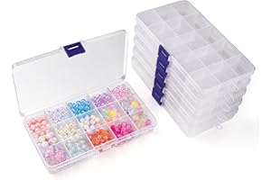 Vonsera 6 cajas clasificadoras para piezas pequeñas, caja de almacenamiento, cajas de almacenamiento con 15 cuadrículas ajustables, caja de clasificación para manualidades y perlas