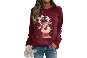 Dresswel Sweter bożonarodzeniowy damski Merry Christmas bluza zabawna Rudolph Rudolph nadruk renifera bawełna Boże Narodzenie Boże Narodzenie Boże Narodzenie sweter świąteczny sweter sweter dla
