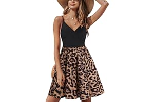 Styleword Women's V-Neck, Sleeveless, Floral Summer Dress, Swing Dress, Adjustable Spaghetti Straps, Strap Dress, Midi Dress, Beach Dress with Pockets