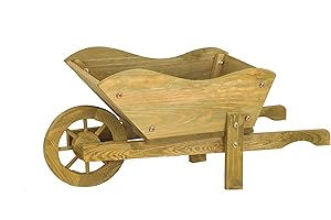 SMART SOLAR Woodland Wooden Wheelbarrow Planter Garden Ornament