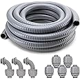 Liquid-Tight Conduit and Connector Kit,Flexible Non Metallic Liquid Tight Electrical Conduit,3/4inch 25ft Electrical Conduit Kit,with 5 Straight and 3 Angle Fittings Included,3/4 in. Dia