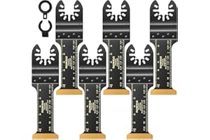 Nuyikaso 6 Pack Titanium Multi Tool Blades Extra-Long Reach Oscillating Saw Blades Multitool Accessories Kit for Wood Metal Screws Plastic Compatible with Fein Multimaster Makita DeWalt Bosch
