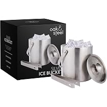 Seau à Glace Isolé 2L Acier Inoxydable - Avec Couvercle, Pince, Cuillère - Cocktail, Fête