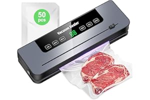 ‎KLGFI Vakuumiergerät, 7 in 1 Vakuumierer für Lebensmittel mit 50 Vakuumierbeutel, Vakuumiergerät Profi mit Cutter und Digitalem Countdown, Ideal für Küche und Restaurant Lebensmittelkonservierung