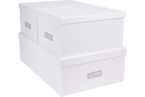 BIGSO BOX OF SWEDEN Zestaw 3 pudełek do przechowywania do sypialni, pokoju dziecięcego, biura lub łazienki – pudełka z pokrywką – pudełka do przechowywania z płyty pilśniowej i papieru – białe