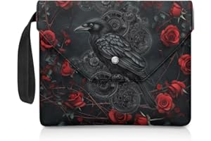 ZIATUBLES Black Raven Red Rose Print Book Sleeve for Book Lovers Books Protector Covers Button Closure Paperback Book Pouch 30x24 CM Large Capacity Carrying Case