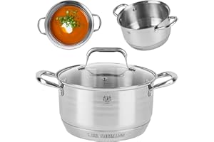 Pentola KARL HAUSMANN, 4.7L - 22 cm, Acciaio Inossidabile, Spazzolato, Pentola da Cucina, con Coperchio in Vetro, Adatta a Tutti i Piani Cottura, Manico Non Caldo