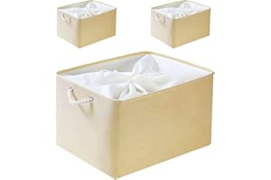 Mangata Cajas de Almacenamiento de Tela, Juego de 3 Cestas de Almacenamiento Plegables Súper Grandes para estantes, Armario, (Beige, XXL)