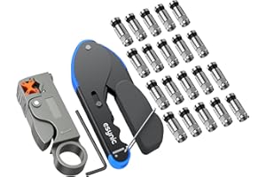 eSynic Professional Coax Crimping Tool F Type Connector Compression Tool Set Coax Cable Crimper Tool Kit for RG59 RG6 with 20Pcs RG6 Coaxial Cable Connectors&Adjustable Coaxial Cable Cutter (Black)