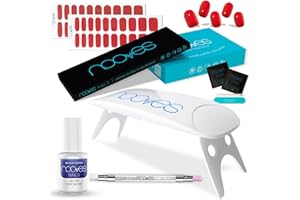 NOOVES - Starter Kit Beauty Rojo, 2 Láminas de Gel para Uñas + Lámpara de Secado de Uñas UV/LED + Gel Top Coat Glossy + Quartz Dual Stick, Uñas de Gel Semicuradas Premium, Manicura, Gel Nail Stickers