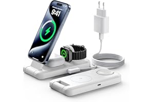 ROROSKIN Mag-Safe składana ładowarka indukcyjna 3 w 1, bezprzewodowa stacja ładująca do iPhone 15 14 13 12 11 Pro Max Plus i Apple Watch 9/8/7/6/5/4/3/2/SE, AirPods 3 2 Pro Travel Wireless Charger z adapterem