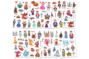 AOOWU Temporary Tattoo for Kids, 10 Sheets Shiny Prince Princess Castle Temporary Tattoos Stickers, Waterproof Removable Fake Tattoo Stickers Set for Children Birthday Gift Party Bag Filler
