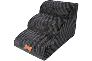 Bounabay Hundetreppe mit 3 Stufen für kleine Hunde, Schaumstoff-Hundetreppe für hohes Bett und Sofa, leicht zu klettern, abnehmbare Abdeckung für einfache Reinigung