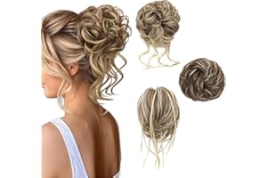 Fulang Hair 3/Pack Haarteil Mit Gummiband, Groß Dutt Haarteil, Gewellt Natürlich Kunsthaar Haargummi Damen Mit Haaren Hochsteckfrisuren Haarverlängerung, Messy Bun Haarteile (3 Stück/Packung) (12H24#)